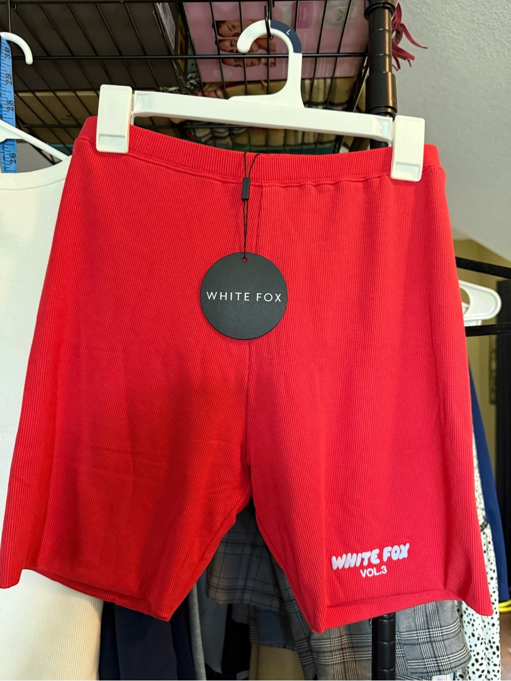 White Fox Boutique Red Ribbed Bike Shorts